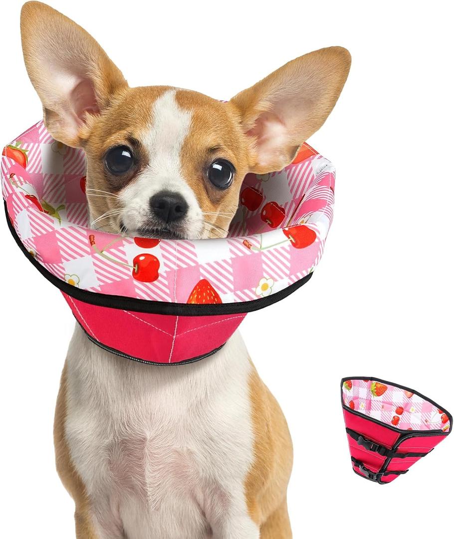 Soft Dog Cone Collar After Surgery: Adjustable Long Foldable Comfy Recovery Shame Elizabethan Stop Licking, Medium Dogs (Red, M)