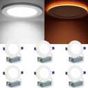 Meconard 6 Pack 4 Inch 5CCT LED Recessed Lighting with Night Light, 2700K/3000K/3500K/4000K/5000K Selectable Ultra-Thin LED Recessed Ceiling Lights, 9W=75W, 750LM, Dimmable Canless Wafer Downlight (White)