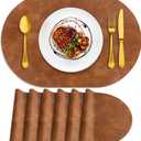 ADRIMER Placemats, Heat Resistant Oval Placemats Set of 6 Washable 12 x 17 Inch, Waterproof Table Mats, Wipeable Pu Place Mats for Kitchen, Dining Room, Turmeric Brown