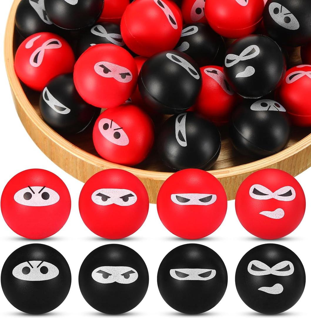 Jerify 40 Pack Ninja Party Favor Ninja Balls Stress Relief Balls PU Foam Sensory Stress Balls Hand Fidget Squeeze Stretchy Balls for Christmas Birthday Party Stuffers Gift, 4 Expressions