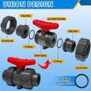 2 inch Union Ball Valve Heavy Duty SCH80 UPVC Full Flow Shut Off Control Valve with Double True Union Slip Socket Connection Full Port, Swimming Pool Plastic Valve, for Water System