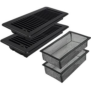 Floor Vent Covers 2 Pack, 4" x 12" (Duct Opening Size) Easy Adjust Vent Deflector Metal Reinforced Weld,Black