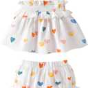 Infant Toddler Baby Girl Summer Cotton Clothes Strap Ruffle Smocked Top and Shorts 2Pcs Outfit Clothing Set