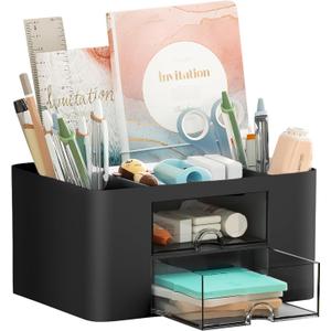 Marbrasse Pen Organizer with 2 Drawer, Multi-Functional Pencil Holder for Desk, Desk Organizers and Accessories with 5 Compartments + Drawer for Office Art Supplies (Black) Marbrasse Pen Organizer with 2 Drawer, Multi-Functional Pencil Holder for Desk, Desk Organizers and Accessories with 5 Compartments + Drawer for Office Art Supplies (Black)