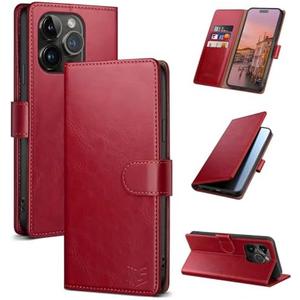 SUANPOT Compatible with iPhone 14 Pro 6.1" Wallet case with RFID Blocking Credit Card Holder, Flip Book PU Leather Protective Cover Men Women for Apple 14 Pro Phone case Red Color