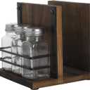 MyGift Napkin Holder with Salt and Pepper Shakers Set, Wood Tabletop Napkin Dispenser with Condiment Organizer and 3 Glass Shakers, Rustic Kitchen Dcor