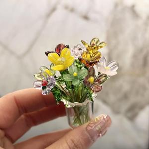 11Pcs Cute Mini Glass Flower Decoration Hand Blown Glass Flowers Bouquet Small Flower Vase Ornaments for Gift Mothers Day, Birthday, Christmas Festival DIY Craft
