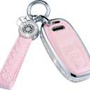 Compatible Audi Key Fob Cover, Pink Genuine Leather Crystal Case for Audi A4 A5 A6 A7 A8 Q5 Q7 S3 S4 S5 S6 S7 S8 SQ5 RS5 RS7 Smart Key