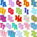 CHENGU 52 Pieces Chenille Letter Patches A-Z Alphabet Iron on Patches Bulk Gold Glitter Border Repair Embroidered Patch for Clothing Caps Sweaters Bags Jackets Shirt(Multicolor, Elegant Style)