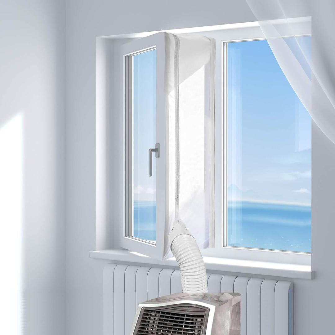 HOOMEE 400CM (157") Universal Window Seal for Portable Air Conditioner and Tumble Dryer Works with Mobile Air-Conditioning, Easy to Install - Air Exchange Guards with Zip and Adhesive Fastener