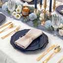 WDF 100pcs Blue Plastic Plates - Baroque Blue&Gold Disposable Plates for Parties/Wedding-50Plastic Dinner Plates 10.25in, 50Salad Plates 7.5in for Party/Birthday/Wedding/Graduation