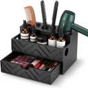 Hair Tool Organizer with Drawer, Hair and Makeup Bathroom Vanity Organizers and Storage Fits Blow Dryer, Curling Iron, Makeup Brushes, Skincare, Hot Tools Organizer for Tidy Counter(Black)