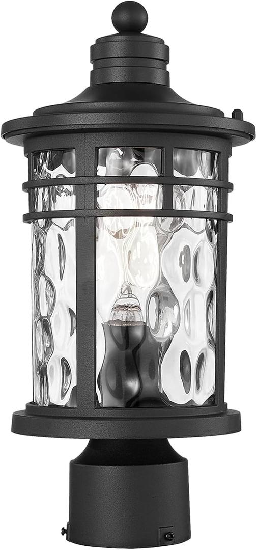 Outdoor Post Lighting Fixtures Pole Lantern Waterproof Aluminum Housing with Water Ripple Glass 16.5 Inch Height Large Size Pillar Light Outdoor for Garden Patio Pathway E26 Socket, 16.5 inch - 1 Pack
