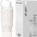 Simple Modern Trek Pivot | 24oz Kids Flip Straw Tumbler with Handle and Silicone Boot | Insulated Water Bottle Stainless Steel Cup | School Travel Jug | Cream Terrazzo