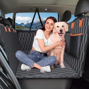 XL Back Seat Extender for Dogs-Supports 400lb,Waterproof Dog Car Seat Cover Hard Bottom-Detachable,600D Heavy Duty Scratch Proof Nonslip Soft,Dog Hammock for Car,SUVs (XL Full Size Truck / Full Size SUV, Black)