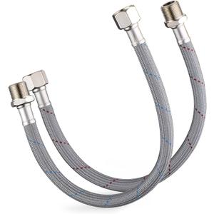 J-HVA Faucet Supply Lines Length 12" x G 3/8 Female Thread Connector Braided Nylon Extension Hoses for Bathroom Kitchen Sink Faucet Hose Filter, Stainless Steel Nut (1 Pair)