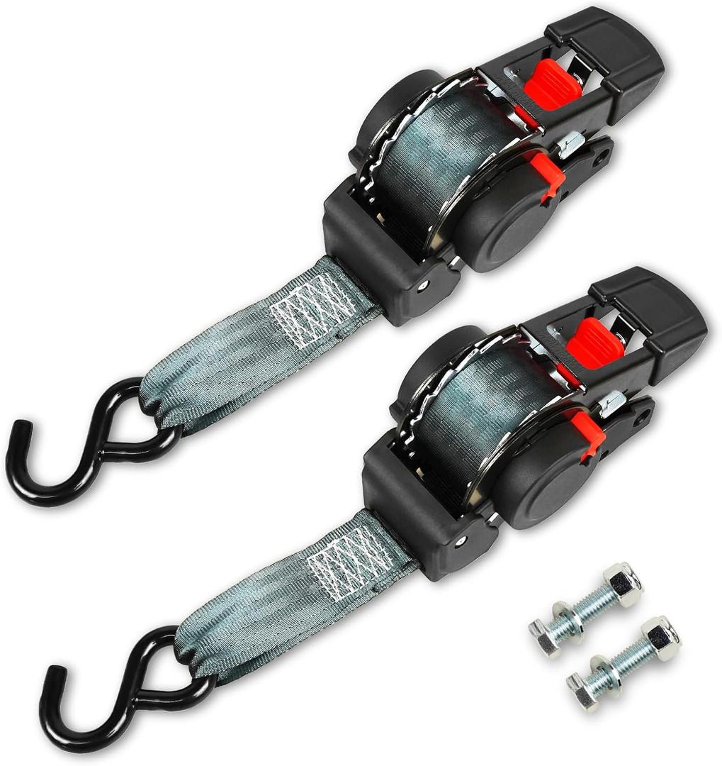ANLULOAD 2 Packs Retractable Ratchet Straps (1.5in x 12.3ft),Cargo Strap Tie Downs for Trunk, Garage Motorcycles, Atvs,Trailers-WLL1,102LbS,BS:2,204LbsBlack