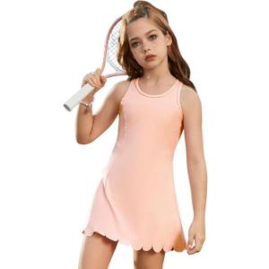 Girls Tennis Dress Sleeveless Pickleball Athletic Dress Golf Outfit with Detachable Built-in Bra & Shorts Pockets (4-5T, Pink)