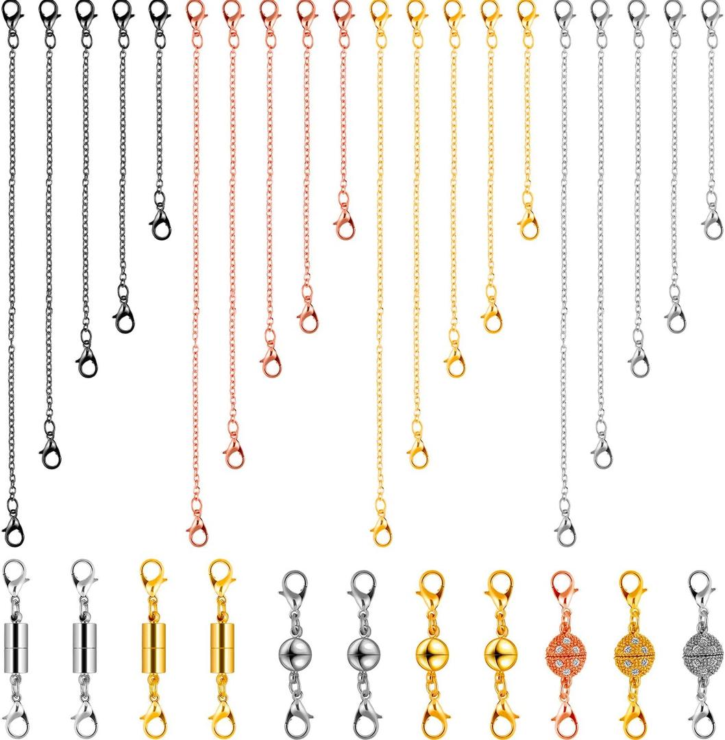 Honoson 31 Pcs Necklaces Bracelets Extender Set Includes 4 Colors Chain Extender 3 Style Magnetic Clasps Jewelry Locking Clasps Closures Lobster Clasp Connector for DIY Crafts Making Supplies