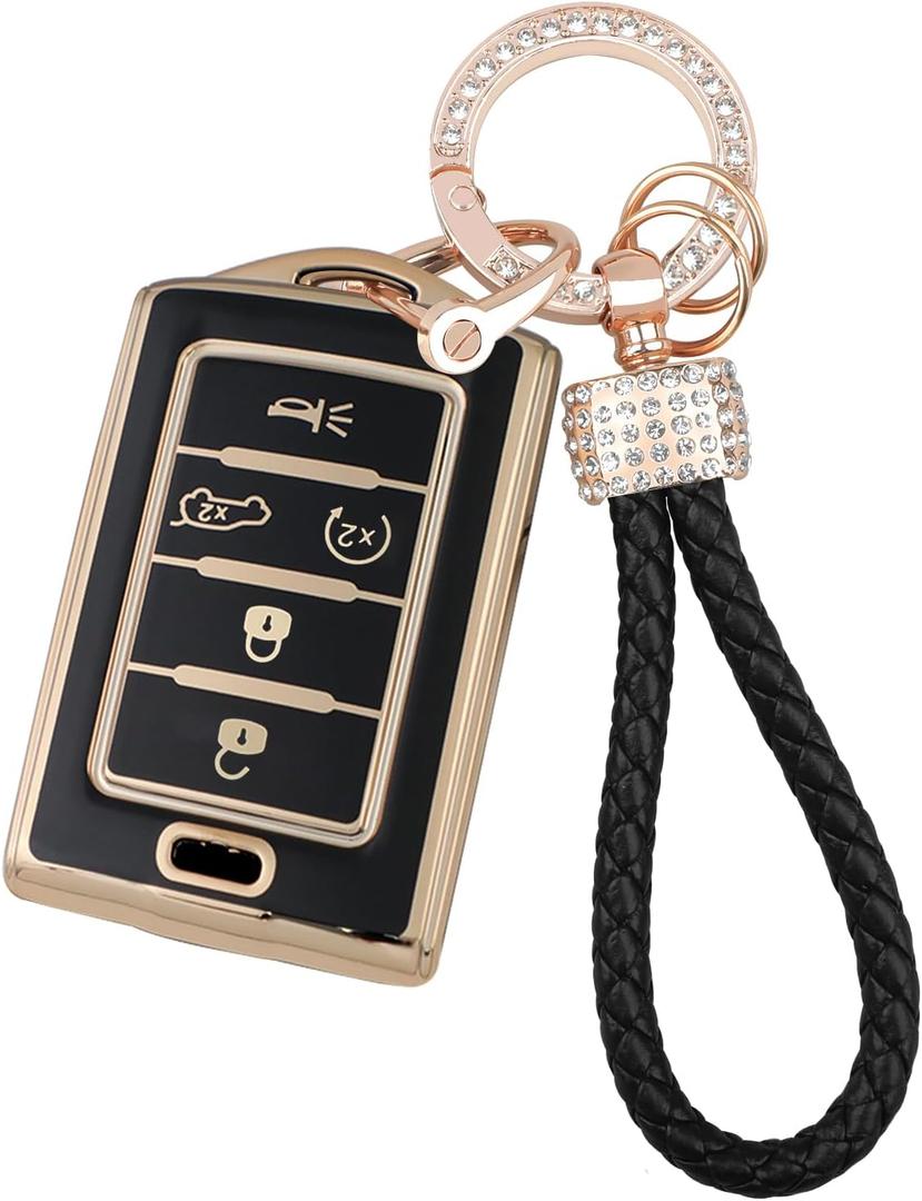 Key Fob Cover Keychain Kit Compatible with Jeep Grand Cherokee L Gladiator Wagoneer Grand Wagoneer Accessories Black