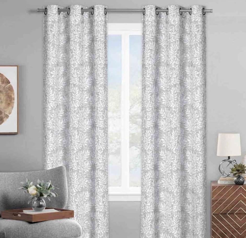 Dark Grey Ivy Leaf Light Filtering Curtain Panel, 52"×63"