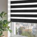 ChrisDowa Cordless Zebra Blinds for Windows, Dual Layer Free-Stop Light Filtering Window Roller Shades, Pull Down Privacy Zebra Shades for Home, Office, Bedroom, Door (55" W x 72" H, Black)