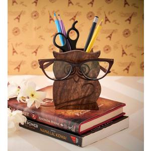 Mothers Day Gifts White Elephant Gifts for Adults Owl Design Rustic Wood Pencil Holder Pen Cup Spectacle Eyeglasses Holder Desk Caddy Organizer Office Supplies Accessories Gift Ideas Office Coworkers