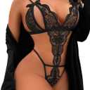 Avidlove Sexy Lingerie for Women One Piece Lingeries Deep V Lace Teddy Bodysuit Mini Babydoll (Black, L)