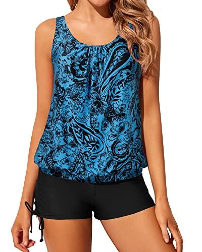 Yonique Blouson Tankini Swimsuits for Women 2 Piece Bathing Suits Tops with Boyshorts Modest Loose Fit Swimwear Size XL