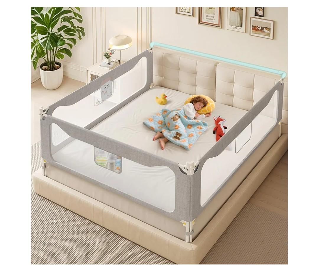 Updated King Size Bed Rail for Toddlers: 3-Side Protection Bedrail with Headbroad for King Bed - Extral Tall Adjustable Child Safety Side Railing Guards for Infants Kids Child(78.7x78.7X 74.8”)