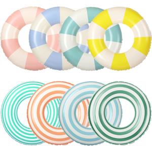 Libima 8 Pcs Inflatable Pool Floats for Adults, Swimming Rings Swim Tube Pool Rings Floaties for Adults Hawaiian Beach Party Decorations