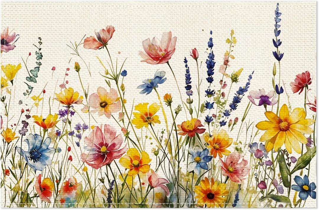 Spring Floral Leaves Placemats 12x18 Inch Seasonal Lavender Daisy Flowers Table Mats for Home Kitchen Dining Party Outdoor Indoor Decoration CD02-1PC
