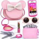 Pretend Play Toddler Girl Purse with Makeup Toys Set, Little Girls Purse Toys for 3 4 5 6 7 Year Old Girl Gifts, Kids Purse for Christmas, Birthday Gifts for Ages 3-5 4-5 6-8 Pink