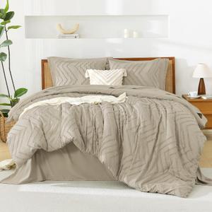 Litanika Light Hazel Queen Size Comforter Set with Sheets - 7 Pieces Bed in a Bag Queen Boho Tufted Complete Bedding Sets with Comforter, Sheets, Pillowcases & Shams