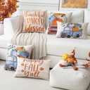 2 x Artscope Fall Decorative Throw Pillow Covers 20x20 Inch Set of 4, Happy Fall Pumpkin Truck Thankful Grateful Blessed Outdoor Farmhouse Pillow Cases for Home Sofa Couch-Orange Beige