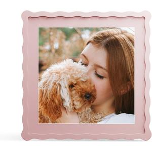 12x12 Picture Frame with Mat for 10x10, Wavy Edge Wooden Real Glass Photo Frame for Tabletop and Wall Hanging, Pink, 1 Pack