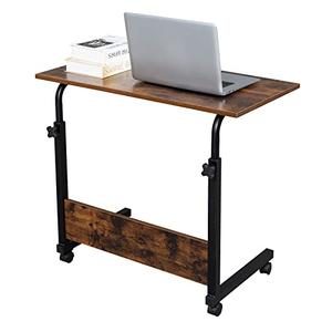 Binrrio Sofa Side Table Desk with Wheels, Tray Table Portable Side Table for Bed, Table Laptop Cart, Height Adjustable Coffee Snack Table for Living Room, Bedroom, The Study, 31.5" L X 16" W, Brown
