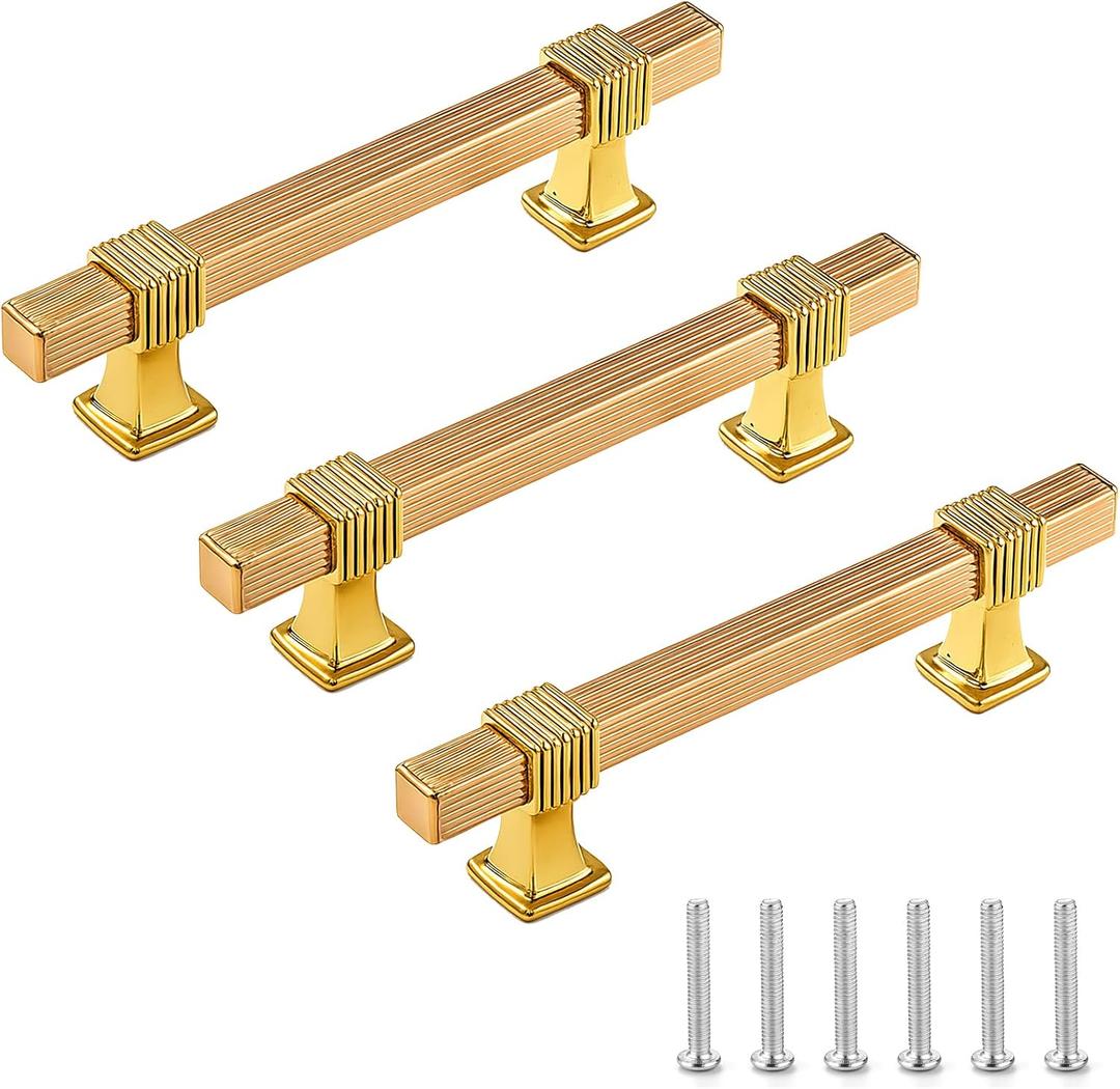 Dntorx 3.78 Inch Gold Kitchen Cabinet Handles - 30 Pack, Modern Cabinet Pulls Hardware for Kitchen Bathroom Drawer Cupboard