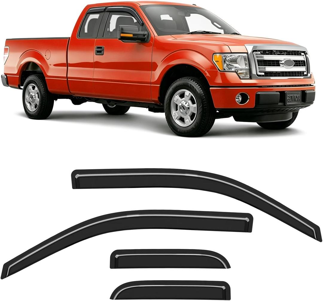 Window Rain Guards Fit for 2004-2014 Ford F150 Extended Cab/SuperCab,Tape-on Extra-Thick Rain Guard Window Deflectors Window Vent Visors Truck Vent Shades Exterior Car Accessories-4PCS