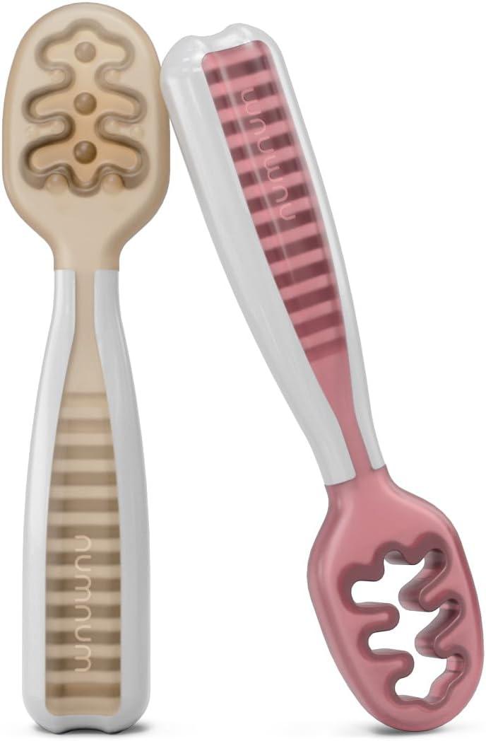 NumNum Baby Spoons Self Feeding 6 Months, 2-Pack Beige/Mauve