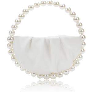 CARIEDO Pearl Soft Face Pleated Handbag Advanced Evening Bag Party Prom Bride Purse Phone Clutch Purse (White)
