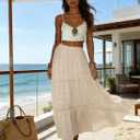 BLENCOT Women's Long Skirt Boho Crochet Lace Tiered High Waisted Cotton A-Line Flowy Maxi Skirt (S)