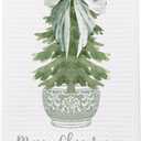 Merry Chinoiserie Christmas Kitchen Towels, Sage Green Porcelain Tree Hand Towels for Bathroom, Bow Dish Towels, Kitchen Bathroom Decor, 16x24 Inch