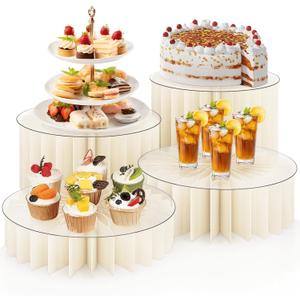 Homode Buffet Risers, 4PCS Food Risers for Buffet Table, Acrylic Risers Display Stands with Foldable Bases, Clear Dessert & Cake Stands, Tall Cylinder Stands for Party, Wedding, Event Decor