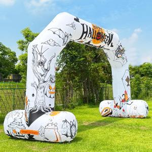 20ft Halloween Inflatable Archway with 250W Blower, Hexagon Inflatable Arch for Outdoor Decoration, Halloween Party, Lawn Garden (White)