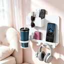 Metal Floating Bedside Shelf, with Cup Holder, No Drill, White, 11.81" x 8.66" x 2.68"