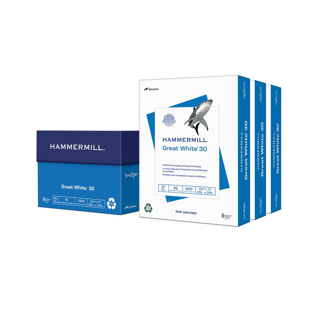 Hammermill Printer Paper, Great White 30% Recycled Paper, 8.5 x 11 - 3 Ream (1,500 Sheets) - 92 Bright, Made in the USA