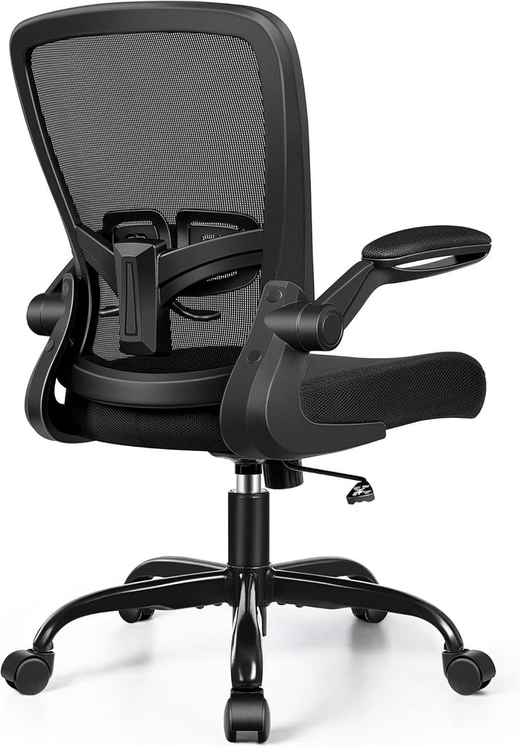FelixKing Office Chair - Ergonomic Desk Chair with Adjustable Height, 360 Swivel, Flip-up Armrests, Flexible Tilt, Comfy Breathable Cushion and Fabric, Lumbar Support, for Home Conference Room Office (FK918, Black)