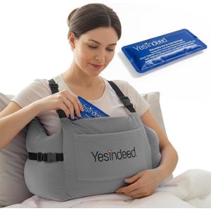 YESINDEED Post Mastectomy Pillow – Recovery Cushion with Strap, Shoulder Loops & Gel Pack – Charcoal Gray Support Pillow for Breast, Heart, C‑Section & Hysterectomy Recovery (Grey)