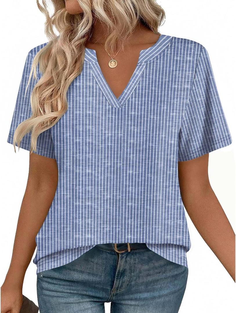 Zeagoo Womens Tops Short Sleeve V Neck Tee Shirts Cute Dressy Casual Clothing Business Work Blouse (Blue, XXL)